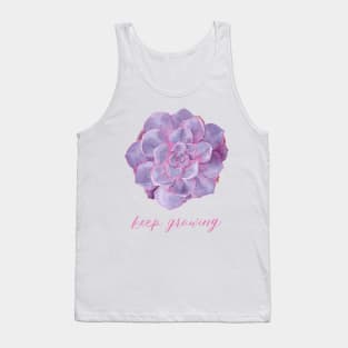 Purple Echeveria Succulent "Keep Growing" Watercolour Painting Tank Top